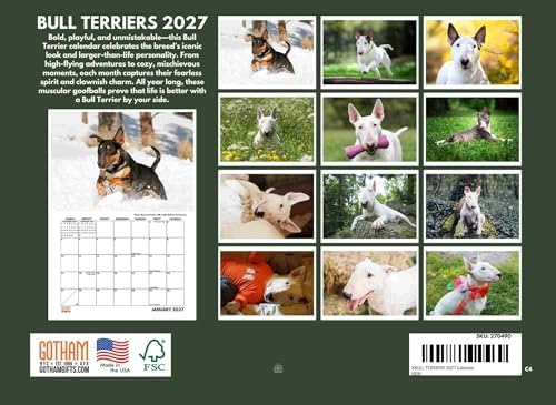 Bull Terrier Calendar 2027 Monthly Wall Calender 12 Month