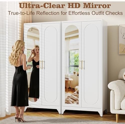 71" White Armoire Wardrobe Closet with Full Mirror