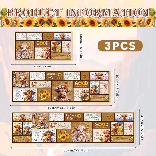 Highland Cow Kitchen Mats, Highland Cattle Sunflower Non Slip Rugs