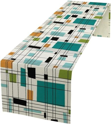 Mid Century Geometric Table Runner,Table Runners for Kitchen Dining Modern Tables Decor Decoration for Kitchen Family Dinner Table Holiday Party 13 x 120 Inch
