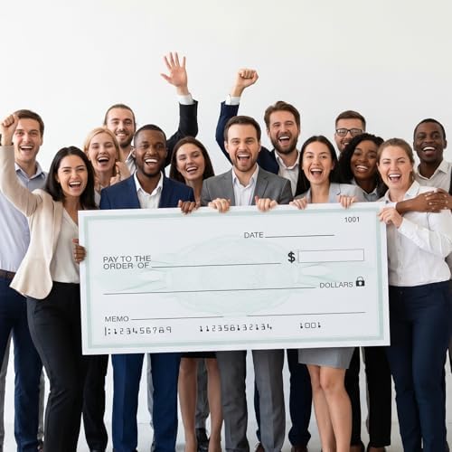 Penitue Oversized Fake Check Award for Presentations, 84x36cm/33x14in Giant Large Hard Big Cheque Checks with Dry Erase & Reusable for Celebration Activity Fundraiser Items