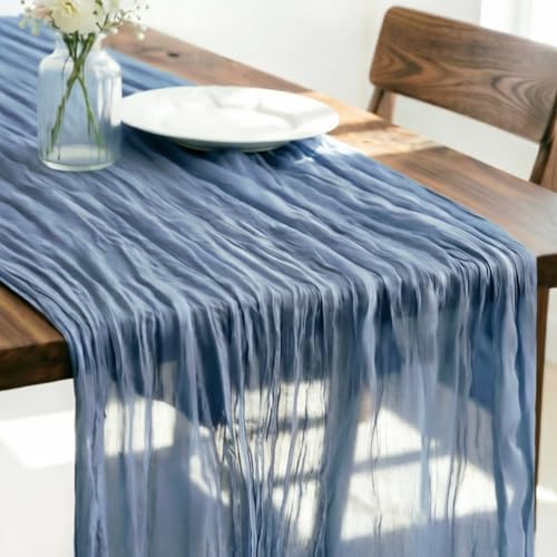 Blue Cheesecloth Table Runner Fall Boho Wedding Birthday Home Decor