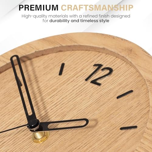 Clockswise 16-Inch Decorative Wall Clock Step Movement Mechanism Metal Frame Wooden Dial and Pendulum Design Battery-Operated Timepiece for Living Room Hallway or Office Décor, Natural Brown