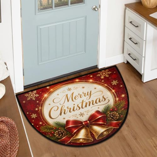 Christmas Half Round Door Mat Welcome Entrance Rug Outdoor Indoor A1