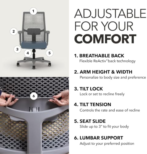 HON Ignition 2.0 ReActiv Ergonomic Office Chair, Lumbar Support, Nimbus