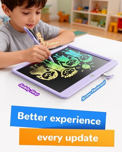 KOKODI LCD Writing Tablet, 12 Inch Colorful Toddler Doodle Board Drawing Tablet, Erasable Reusable Electronic Drawing Pads, Educational and Learning Toy for 3-6 Years Old Boy and Girls(Purple)