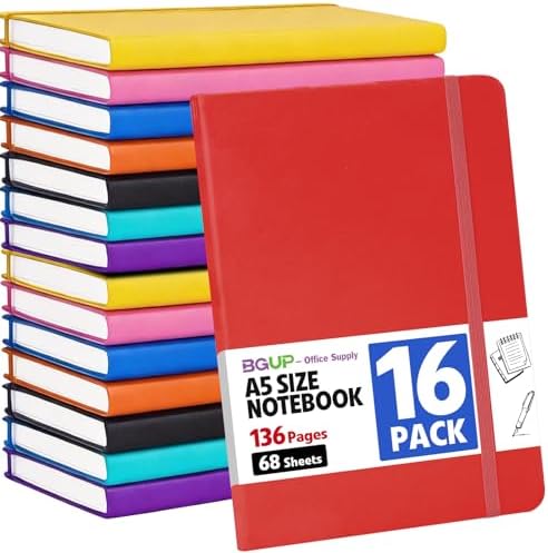 16 Pack Lined Journal Notebook for Work, 136 Pages, Medium 5.5" x 8.3", A5 College Ruled Notebook, 8 Colors, Hardcover Journaling Notebooks for Writing, Note Taking