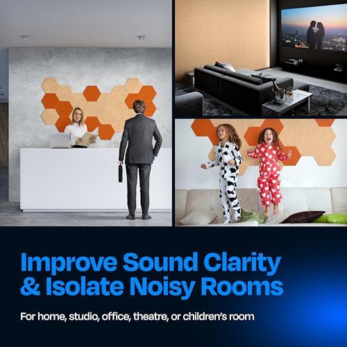 Acoustic Panels 12-Pack Soundproof Wall Panels 12"X10.4"X0.4" Sound Panels High Density Sound Dampening Panels - [Soft Camel Hexagon]