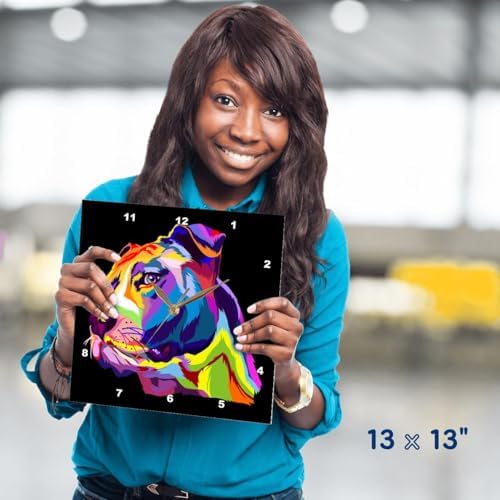 3dRose Wall Clock Silent - 13 inch - Colorful Portrait of a Pitbull Dog Doggy Pet - Dog