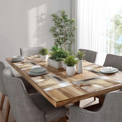 Batmerry Brown Abstract Art Linen Placemats Set of 8, Beige Painting Washable Table Mats for Kitchen Table Thickened Heat Insulation Dining Set Indoor Outdoor 12X18 in