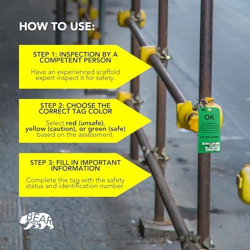 BearTOOLS Scaffold Tags - Safety Inspection Kit with Cable Ties - OK Scaffold Status Warning Sign - Laminated 3 x 6 in, Pack of 25 - Weatherproof, Tear-Resistant - Green Tags