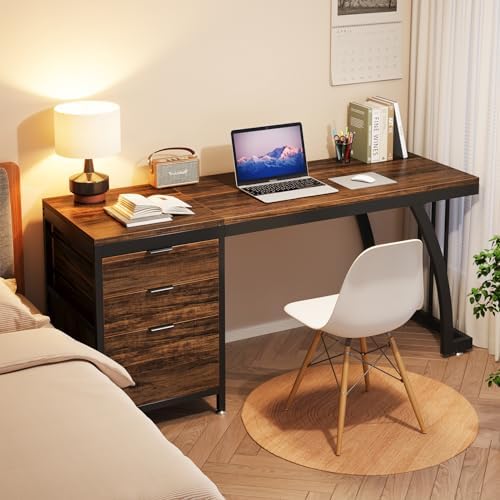 Tribesigns Computer Desk with 3 Drawers, 59-Inch PC Desk with Reversible Drawers, Industrial Study Writing Table Workstation with File Storage for Home Office, Rustic Brown