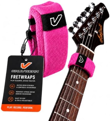 Gruv Gear Fret Wrap & Guitar Mute, Fretwrap for Acoustic, Electric & Bass | String Dampener Recording, Tapping & Practice Accessory (1 Pack, Medium Pink, Fits 5 String Bass, 7 String Guitar)