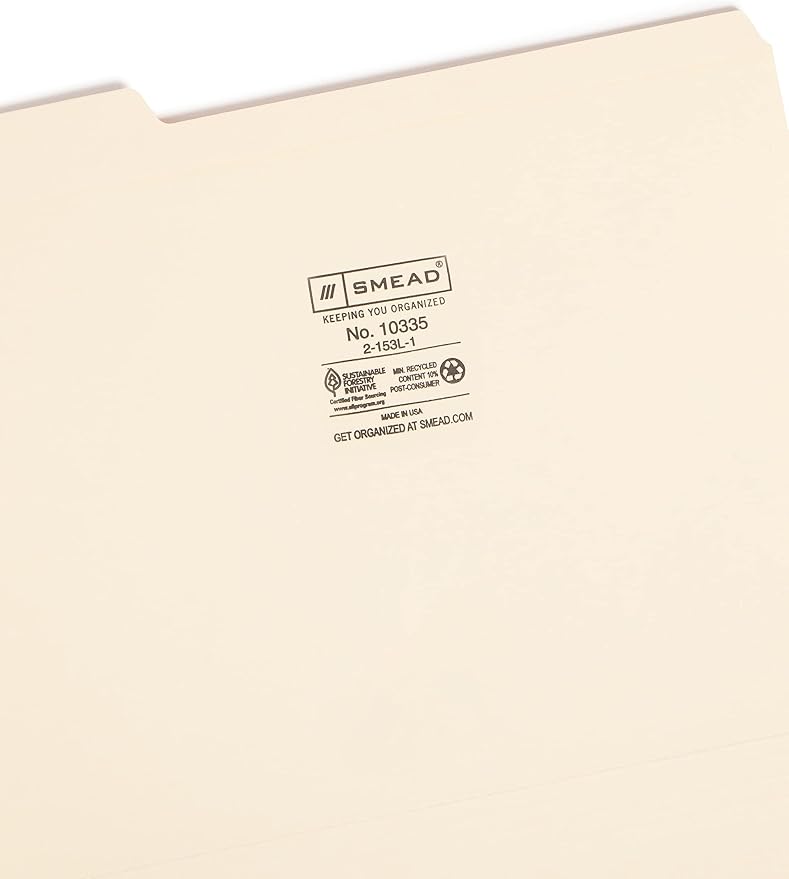 Smead File Folder, Reinforced 1/3-Cut Tab, Left Position, Letter Size, Manila, 100 per Box (10335)