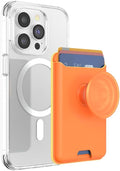 PopSockets Phone Wallet for MagSafe with Grip- Canteloupe | PopWallet, Holds 3 Cards, Magnetic, Removable, Secure, Orange, Phone, Women