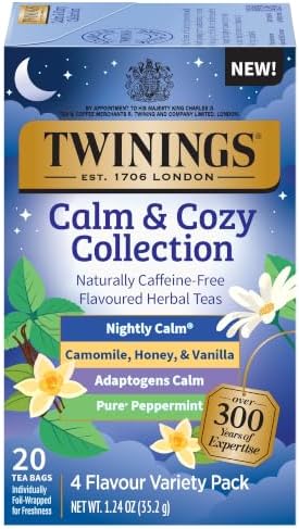 Twinings Calm & Cozy Bedtime Herbal Tea Variety, 20 Count, Pack of 1