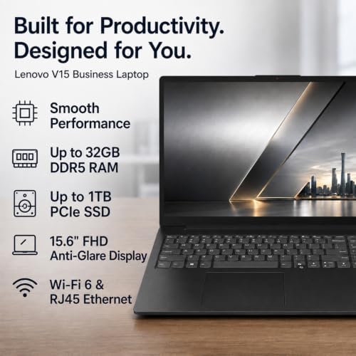 Lenovo 2026 V15 Slim Laptop | 15.6" Anti-Glare FHD Display | Intel Powerful Quad-Core Processor | 8GB DDR5 RAM | 256GB SSD | Wi-Fi 6 | RJ45 Ethernet | Long Battery Life | Win 11 Pro | MS 365 Web