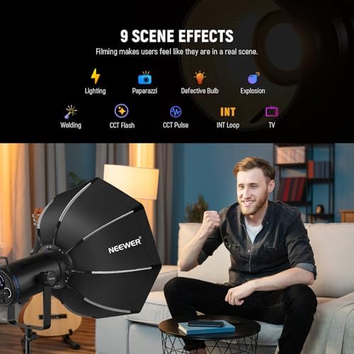 NEEWER CB200 210W LED Video Light with 2.4G/APP Control, 5600K Daylight COB Continuous Output Lighting for Photography with 98500lux/m, CRI97+/TLCI97+, 9 Scenes, PWM Dimming, Bowens Mount