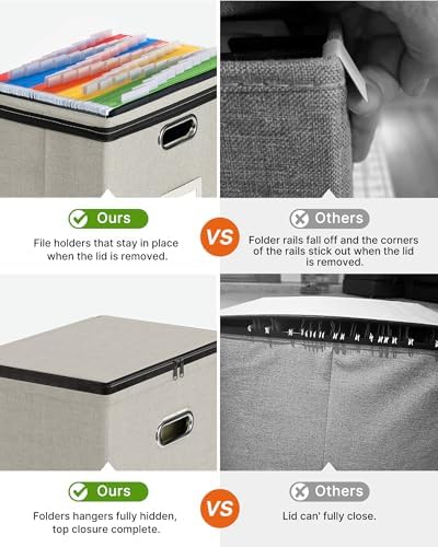 Oterri File Box Small 2-Pack Mesh Pockets Hanging Organizer for Letter-Size | Dustproof Lid. 3 Mesh Pockets. Collapsible Scratch-Resistant GRS Linen. Slide Rails. Office, Home, Dorm