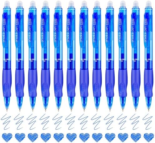 USUAL Retractable Erasable Pens 12 Blue Erasable Gel Pen 0.5mm Erasable Gel Pens Black Make Mistakes Disappear Smooth Writing Pen Office Back-to-School Supplies (Blue)