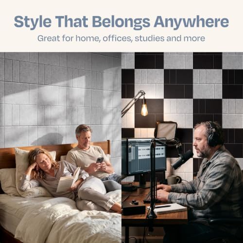 Acoustic Panels 12-Pack Soundproof Wall Panels 12"x12"x0.4" Decorative Sound Dampening for Your Home, Office, Studio, Bedroom & More with Unique GridFrame Carving [Light Gray]