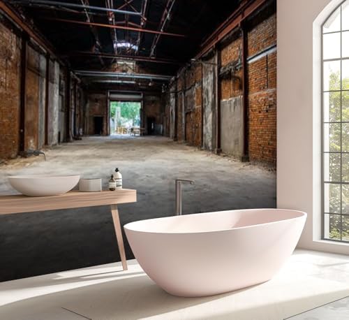 Wall Mural Peel and Stick Unmanned Industrial Style Old Warehouse Building Space Large Wallpaper Self Adhesive Contact Paper Removable 3D Wall Sticker for Living Room Bedroom 69"x96"