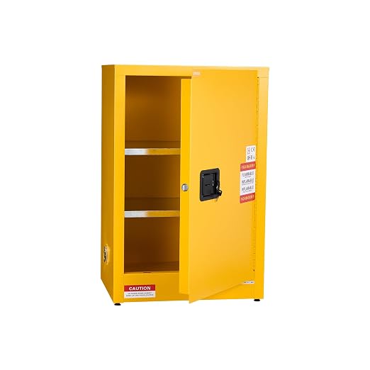 VEVOR Flammable Cabinet, 23.2 x 18.1 x 35.4 Inch, 13 Gallon Flammable Storage Cabinet with Adjustable Shelf, Cold-Rolled and Galvanized Steel Fire Cabinets, for Commercial Industrial Home Use, Yellow
