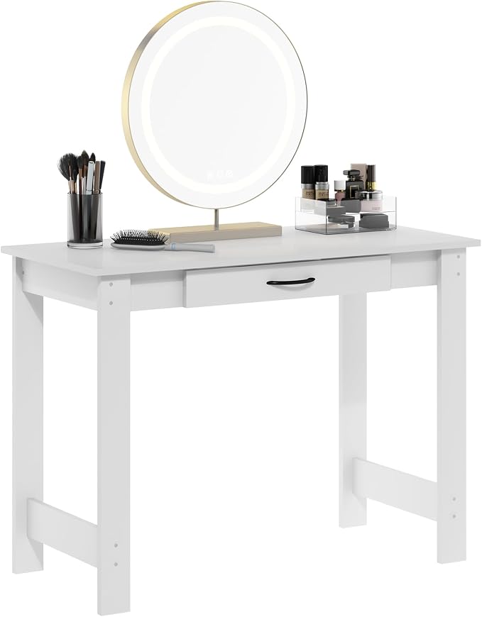 Furinno Jaya Writing Desk with Drawer, White | Computer Desk with H-legs, Writing Desk, Office Desk for Home Office, Study Room, Dorm, Bedroom