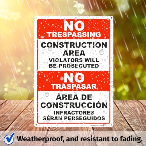 BRIMAR Bilingual No Trespassing Construction Area Sign, 10 X 14 Inch