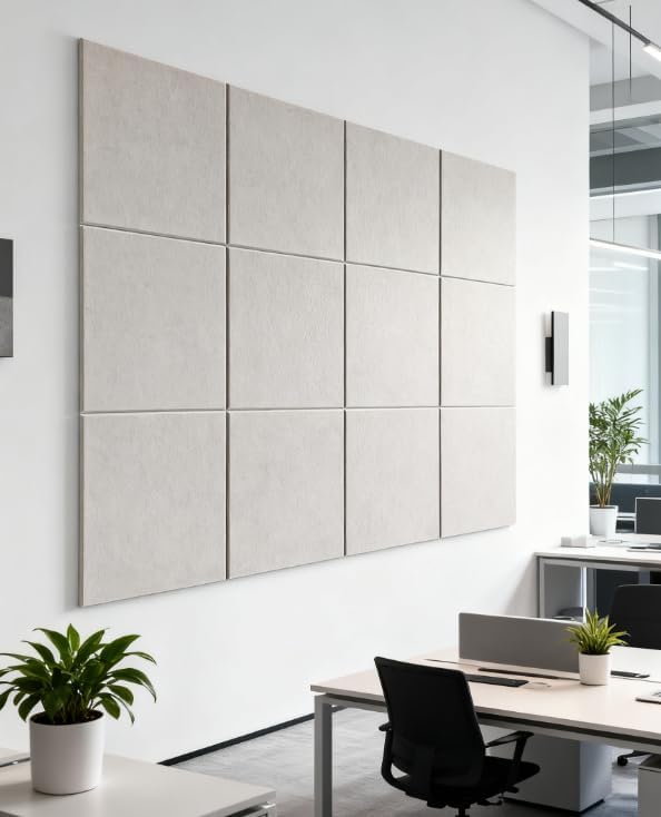 12-Pack Ivory Felt Wall Tiles(11.8“x11.8”Each), 47.2“x 35.4” Large Cork Board Alternative, Self-Adhesive Bulletin Pin Board for Office Home Kitchen Photos & Memos