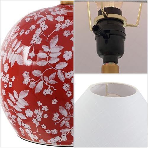 JONATHAN Y Felice Floral Ceramic Globe LED Table Lamp 17.25", Red/White