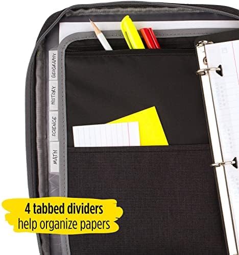 Five Star Zipper Binder, 1 Inch 3-Ring Binder with Round Rings, Carry-All with Pockets and 4-Tab Dividers, 375 Sheet Capacity, Black/Gray (29092IT8)