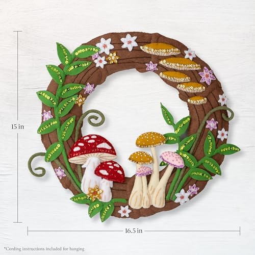 Bucilla Felt Applique Wreath Making Kit, Mushroom Magic, Perfect for DIY Arts and Crafts