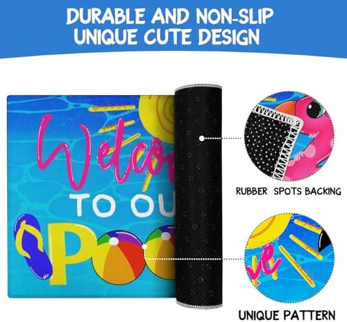 Summer Kitchen Rugs and Mats Set of 2,Welcome to Our Pool Flamingo Farmhouse Summer Non Slip Washable Floor Sink Mats Decorations for Home Kitchen 18"x48"+18"x30"