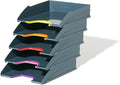 Durable VARICOLOR Gray Letter Tray - Set of 5 Stackable Color Coded Letter Trays - Letter Size Files - Perfect for Storing Documents and Paper Work