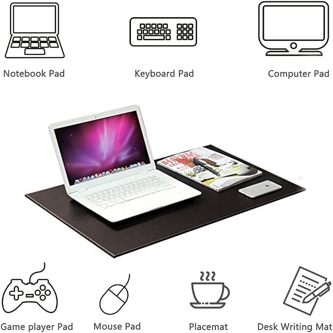 Desk Pad & Mat 24" x 18" Protector Large Mouse Pad PU Leather for Desktops and Laptops (Black)