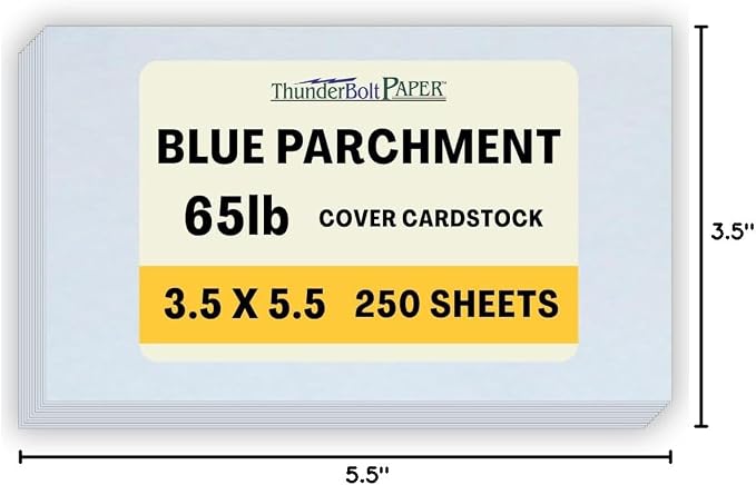 250 Blue Parchment 65lb Cover Weight Paper - 3.5" X 5.5" (3.5X5.5 Inches) USPS Standard Postcard Card Size - Printable Cardstock Colored Sheets Old Parchment Semblance