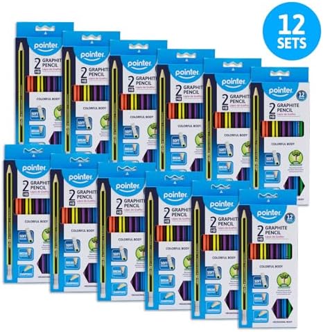 Pointer Classroom Sharpened Pencils - HB Colorful Graphite Wooden 144 Pack