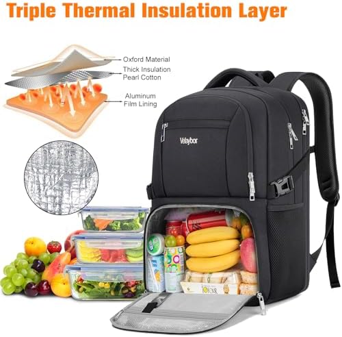 Insulated Lunch Backpack Fit 17" Laptop with Cooler Compartment