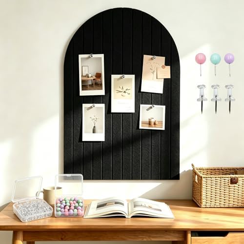 Arched Felt Bulletin Board Tiles 36" x 24" Large Cork Board Alternative for Office Walls, Versatile Memo Photo Display Board with Pushpin, Bulletin Board for Home Bedroom Decor - Black