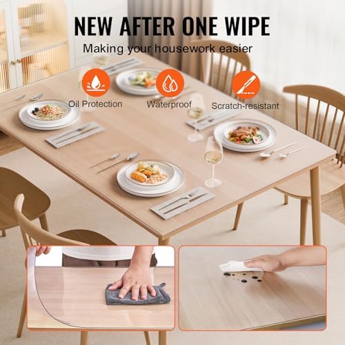 VEVOR Plastic Table Cover, 24 x 48 Inch 1.5 mm Thick Frosted PVC Desk Mat Protector, Waterproof & Easy Cleaning Desk Pad Tablecloth, for Office, Dresser, Dining Room,Night Stand