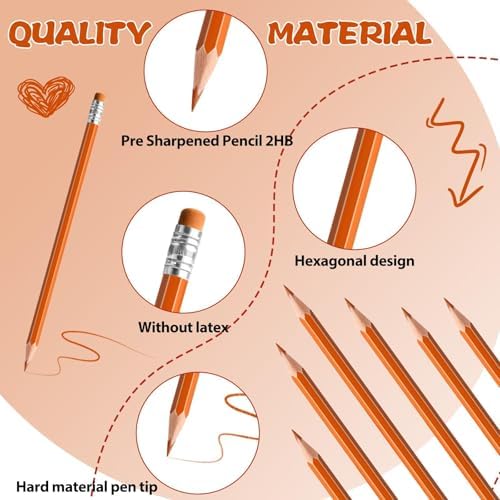12 PCS Orange Pencils with Eraser, Pre-Sharpened HB Pencils for Writing & Drawing, School Supplies for Kids Homework, Tests, Art Crafts & Teacher Grading (Orange)