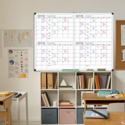XBoard Magnetic Calendar Whiteboard 48x36 Inches 4 Month