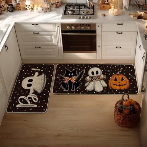 Artoid Mode Boo Pumpkin Halloween Kitchen Mats Set of 2-24x35+24x59