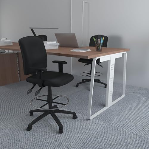BOSS Office Products B1646 Multi-Function LeatherPlus Drafting Stool with Adjustable Arms, Black