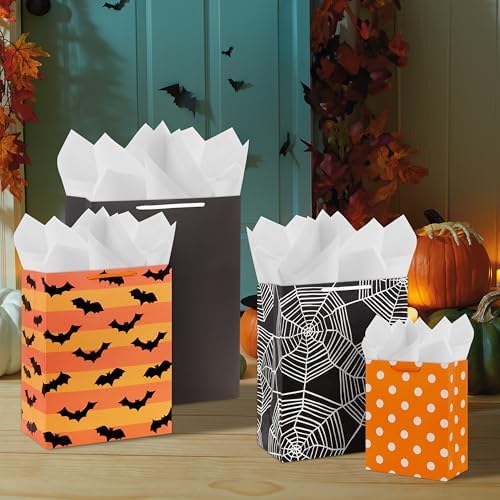 Hallmark Halloween Assorted Gift Bags Bulk - Black, Orange and Purple (12 Bags: 5 Medium 9", 4 Large 13", 3 Extra Large 15") Stripes, Polka Dots, Solids for Kids, Teachers, Birthdays