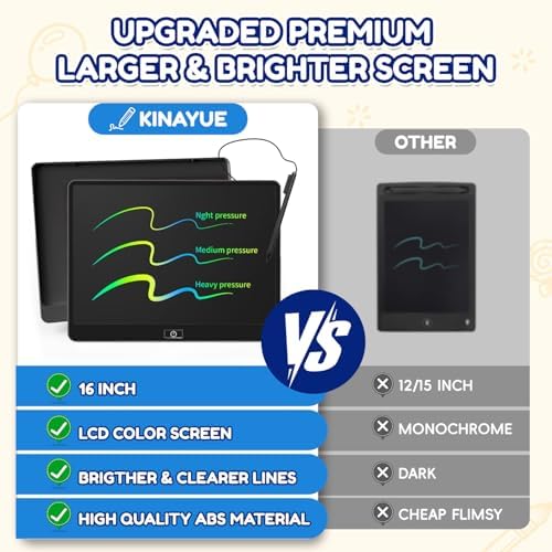 16 Inch LCD Writing Tablet for Kids, Reusable Portable Drawing Board, Black