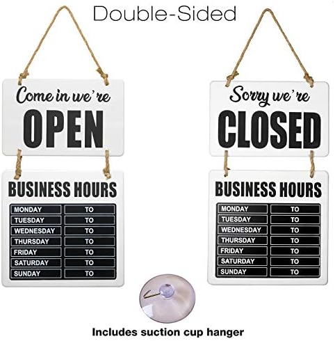 Excello Global Products Business Hours Hanging Chalkboard White Welcome Chalk Boards for Restaurant Door Sign (Double Sided Open/Closed) Hangable & Decorative (White)