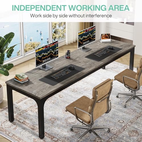 Tribesigns 78.7 Inches Extra Long Computer Desk 2 Person Desk, Double Long Desk, Workstaion for Home Office (Gray+Black)