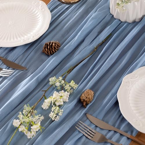Blue Cheesecloth Table Runner Fall Boho Wedding Birthday Home Decor